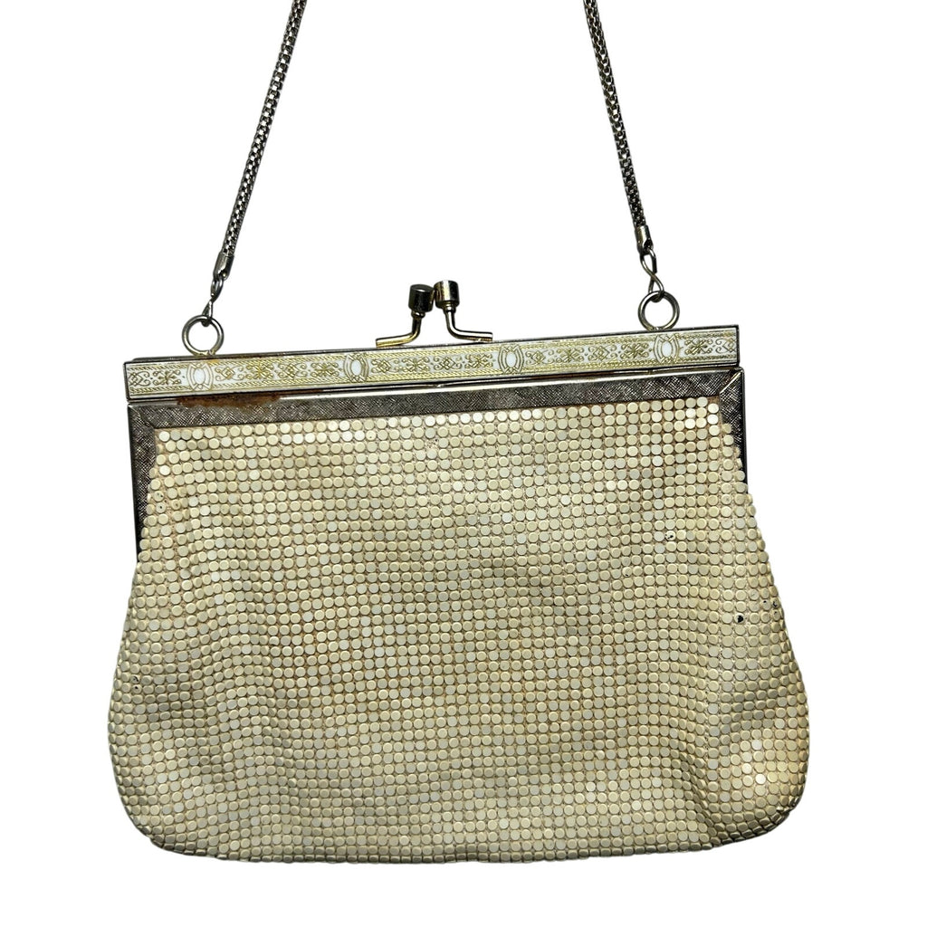 VTG 60s Off White Beaded Evening Bag Ornate Clasp Hong Kong Coquette Glam Retro