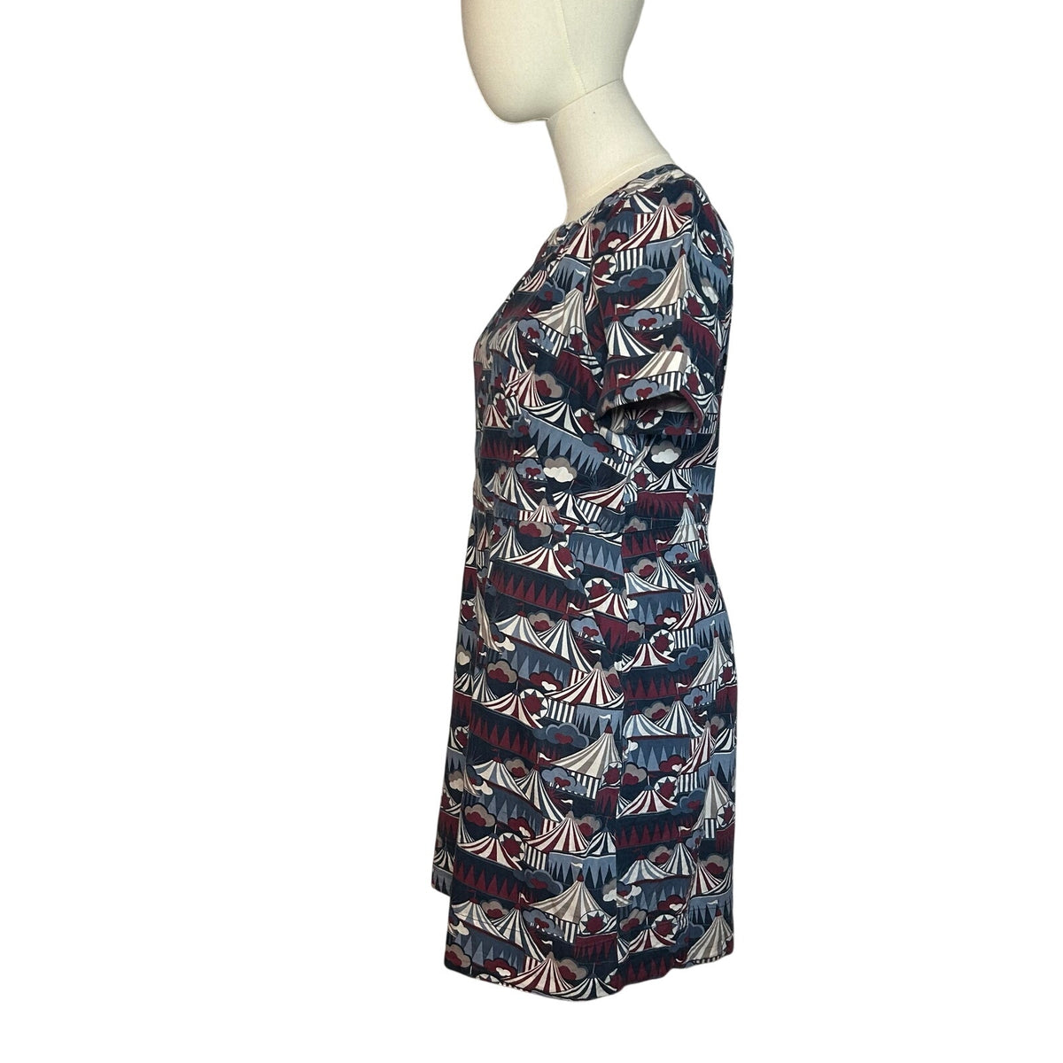 Emily & Fin Circus Tent Print Dress Blue Red M Retro Twee Indie Coquette Wiggle