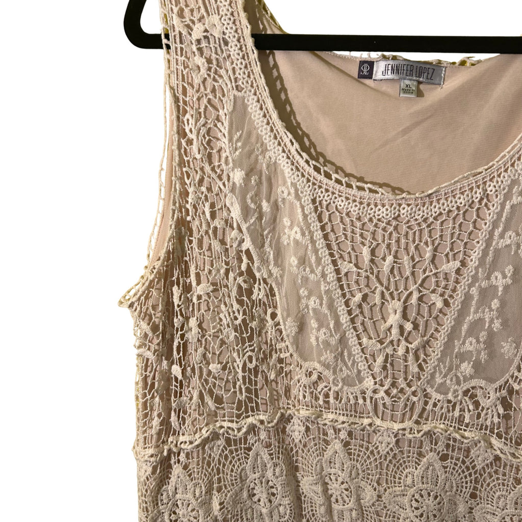 JLo Collection Lace Mini Dress Womens XL Cream Boho Y2K 2010s Whimsygoth