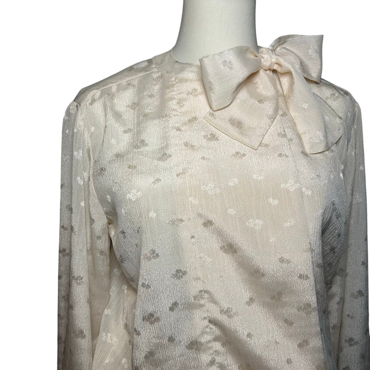 VTG 70s White Pussy Bow Pleated M Midi Dress Retro Twee Preppy Coquette Wedding