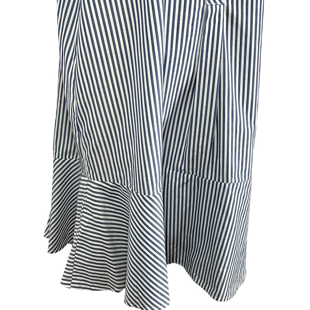 Tommy Hilfiger Blue White Striped Ruffle 14 Shirt Dress Cotton Coastal Preppy