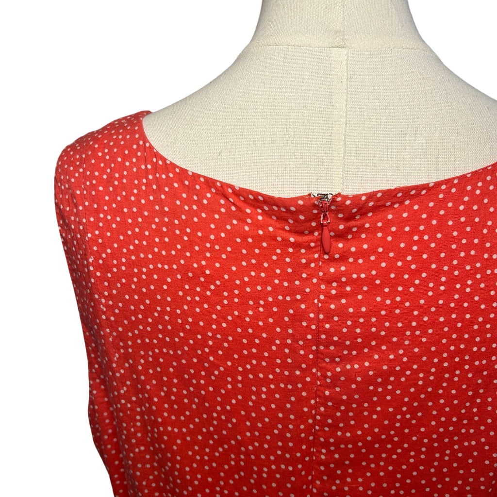 Corey P Orange Polka Dot Midi M Dress Cotton Pocket Retro Twee Preppy Sleeveless