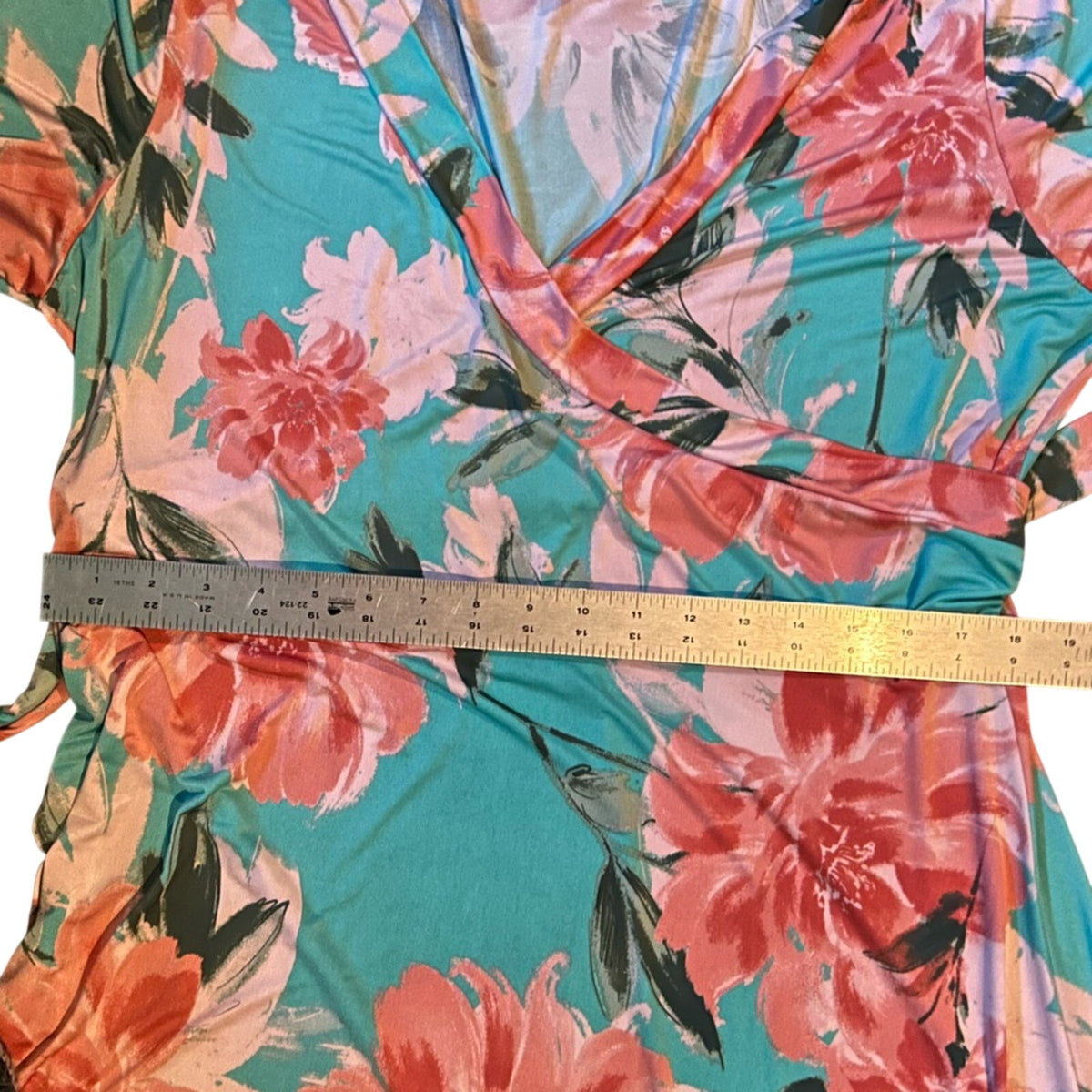 Pink Blue Floral Wrap Maxi Dress Plus Size 3X Stretchy Belted Bow Flowers Easter
