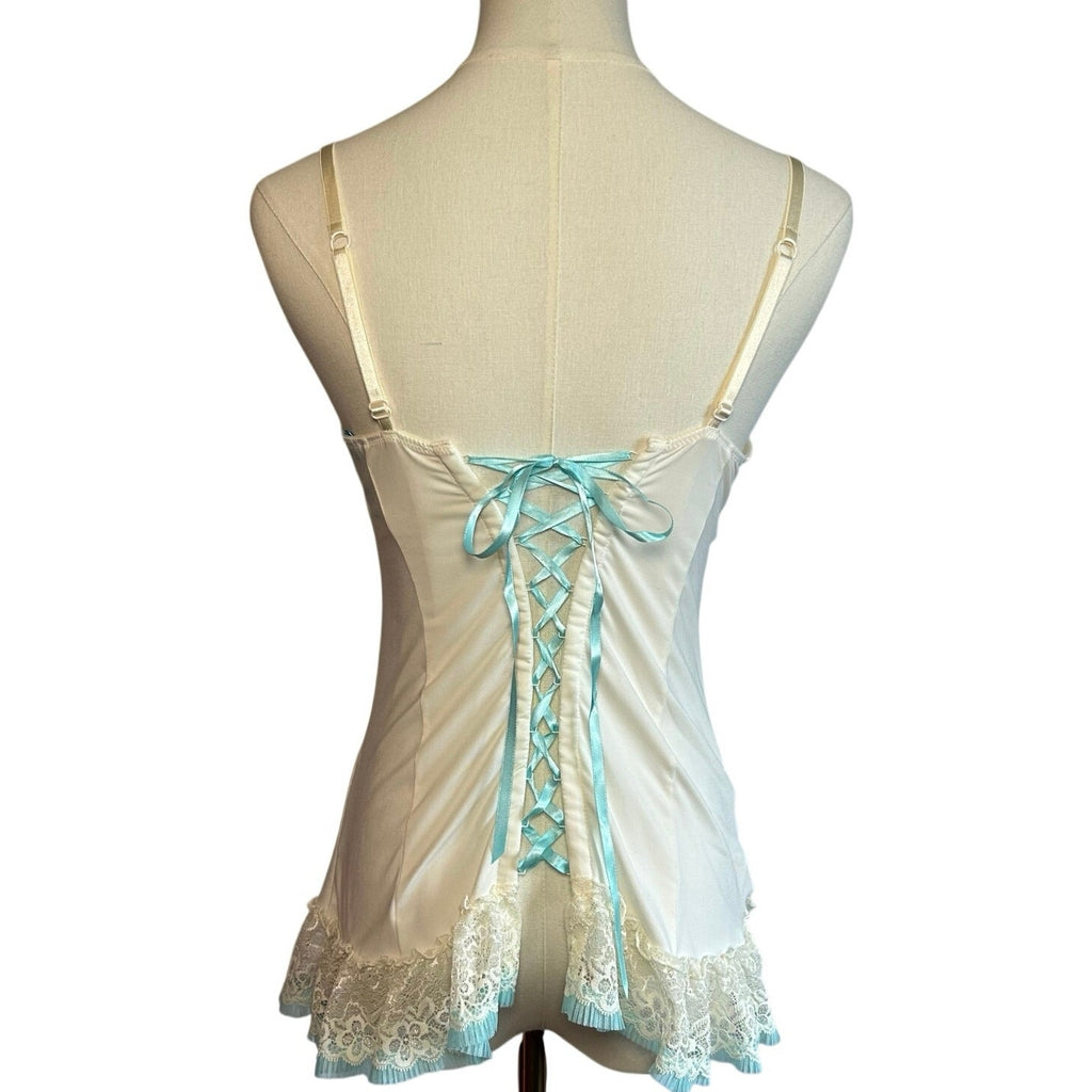 Victoria's Secret White Blue Lace Bridal Corset Bustier 34C Set Bridal Coquette