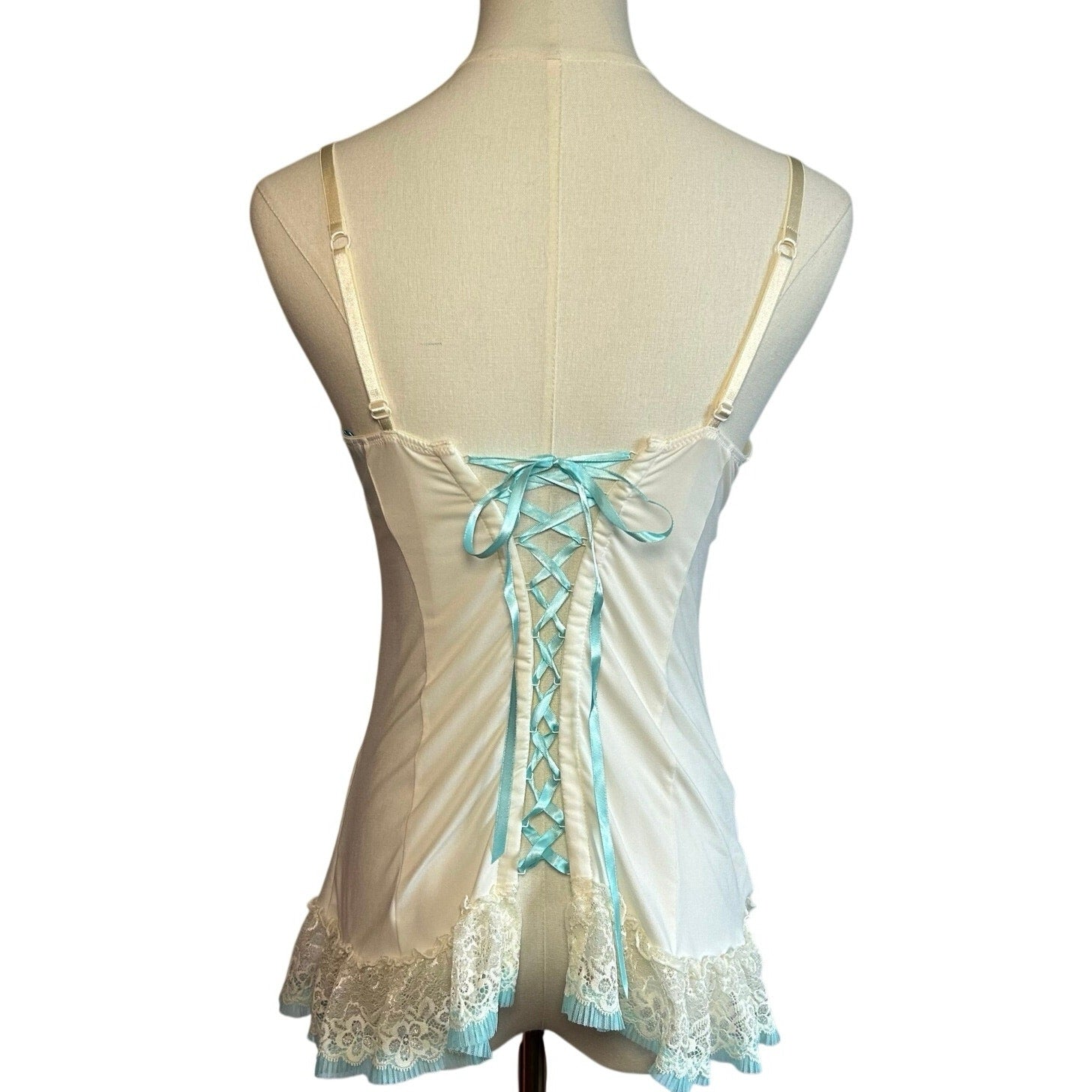 Victoria's Secret White Blue Lace Bridal Corset Bustier 34C Set Bridal Coquette