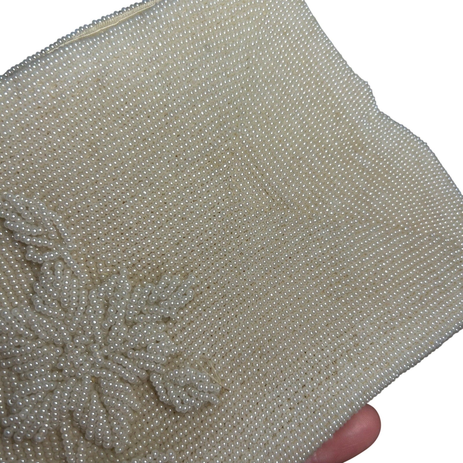 VTG 50s White Beaded Evening Clutch Handbag Retro Glam Unfinished Floral Twee