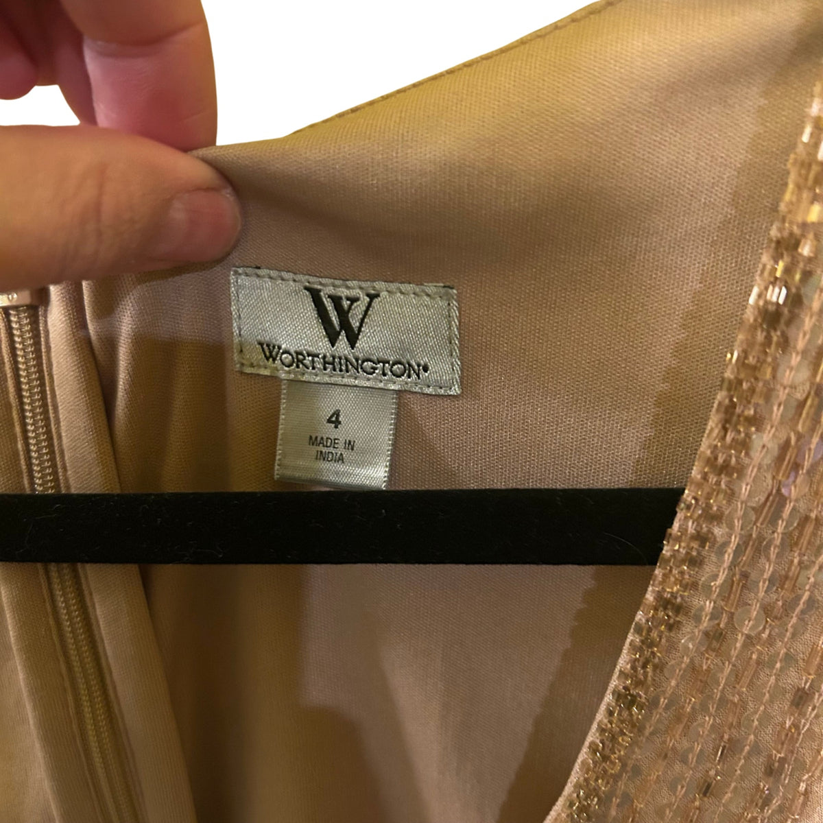 VTG Worthington Tan Beaded Sequin Chiffon Mini Dress 4 Art Deco Whimsigoth Party