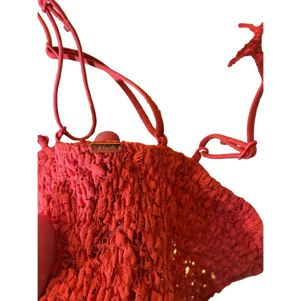 Free People Pink Lace V-Neck Crop Top Cross Back Straps Bralette Boho Women's L
