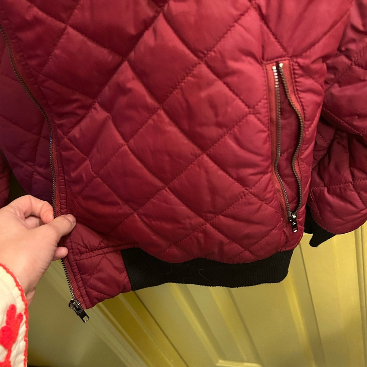 Angstar Maroon Quilted Bomber Jacket XL Aviator Utility Sleeve Pocket Burgundy