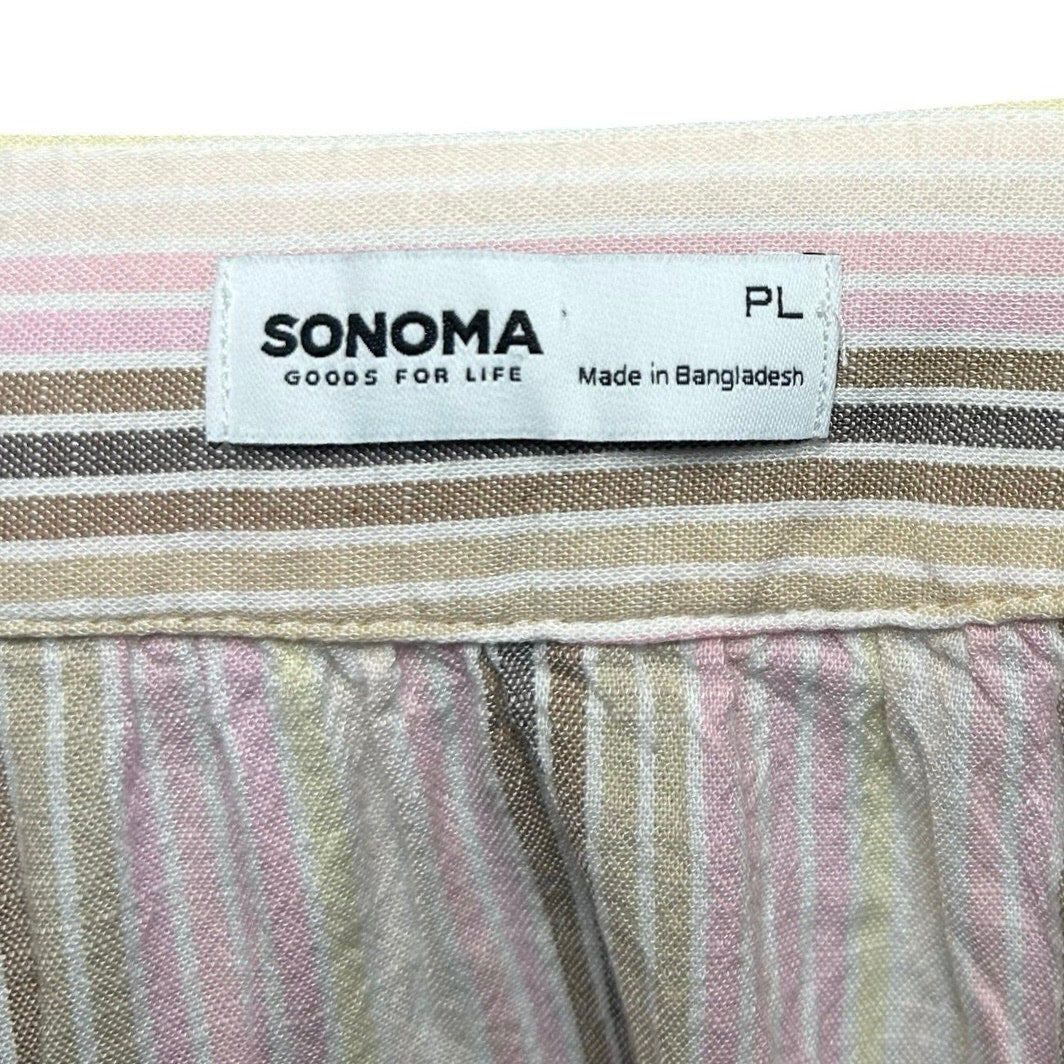 Sonoma Pink Brown Striped Dress Pockets PL Cottage Utility Minimalist Coastal