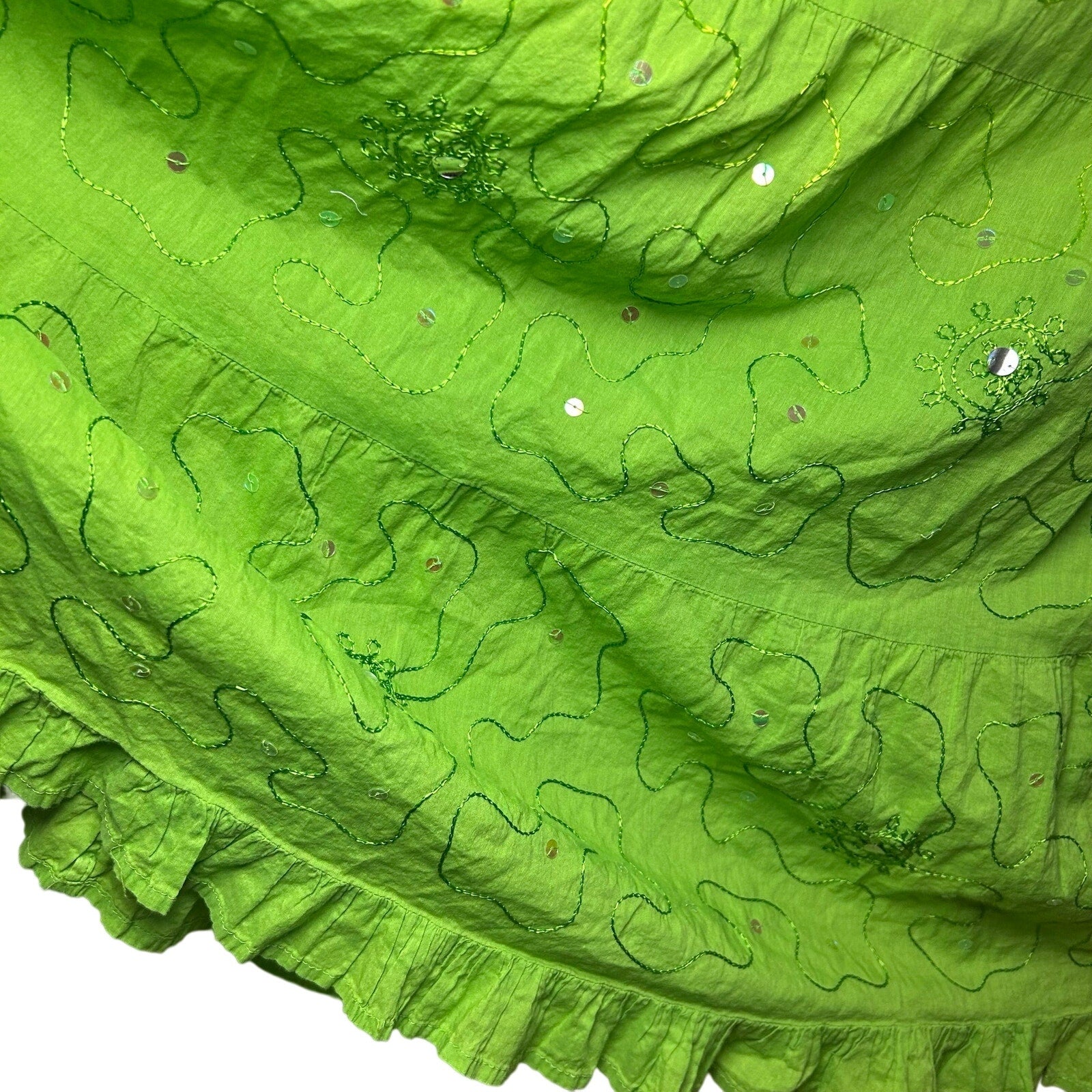 Green Ombre Broomstick L Maxi Skirt Sequin Embroidered Y2K Boho Fairy Grunge