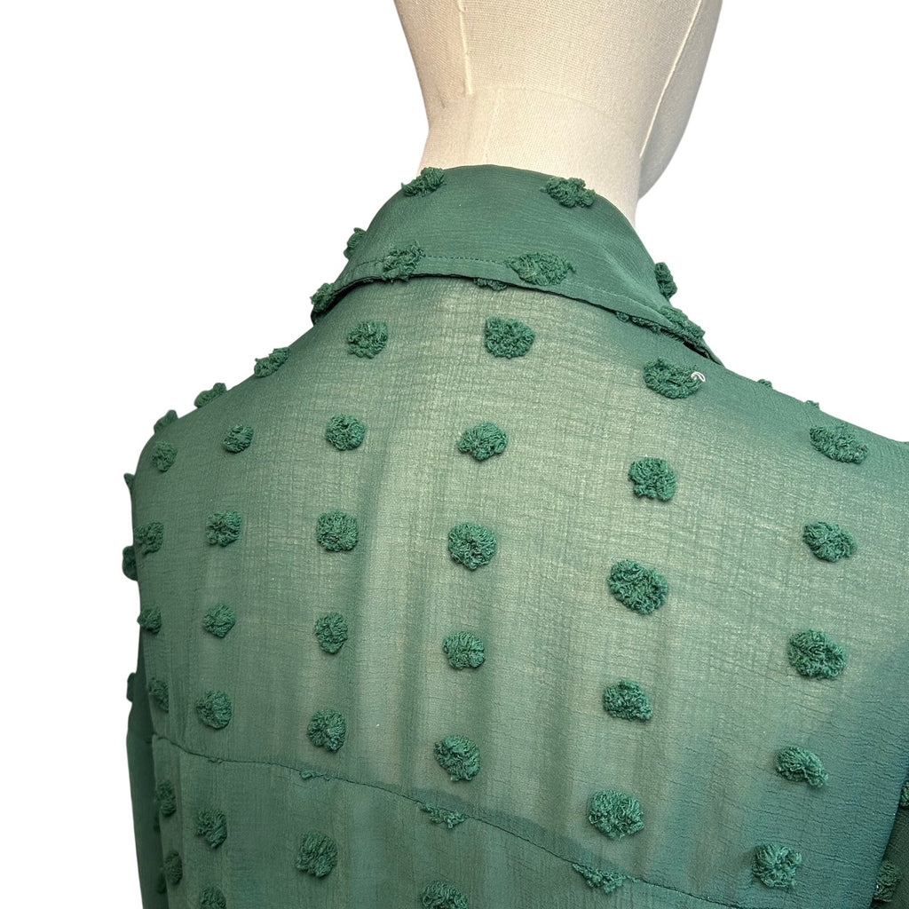 Forest Green Swiss Dot Long Sleeve L Casual Clip Dot Shirt Boho Minimalist Twee