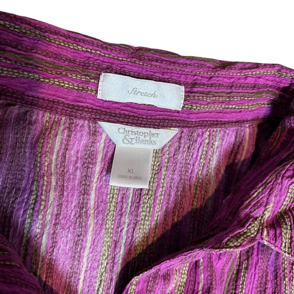 Christopher & Banks XL Purple Striped Seersucker Tunic Boho Casual Top