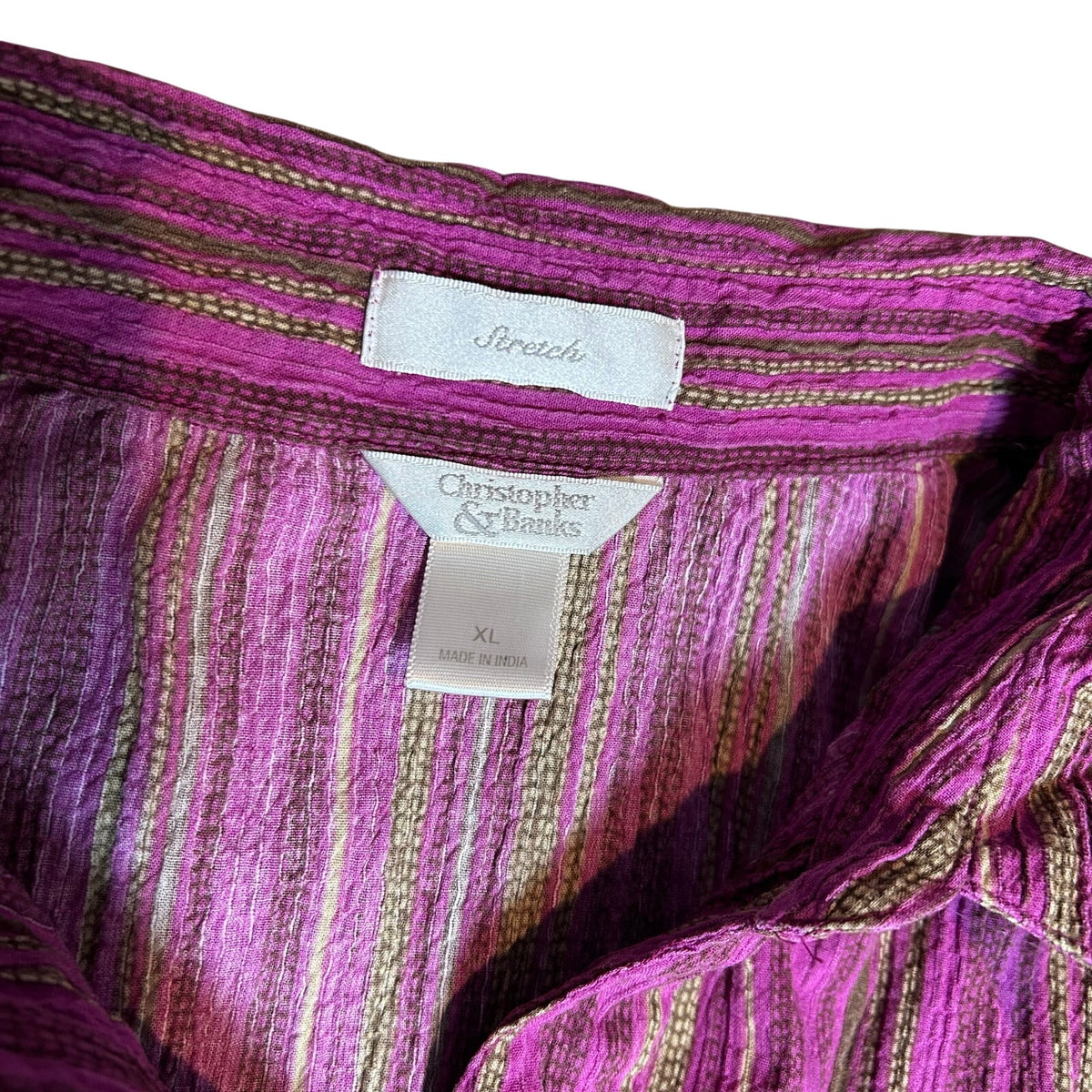 Christopher & Banks XL Purple Striped Seersucker Tunic Boho Casual Top