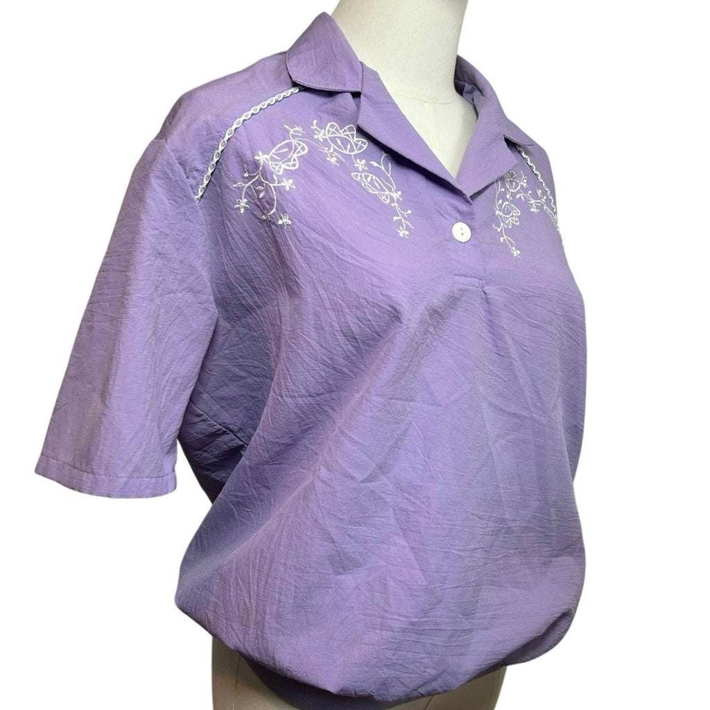 VTG 90s BonWorth Embroidered Floral Pullover Windbreaker Purple Small Gorpcore