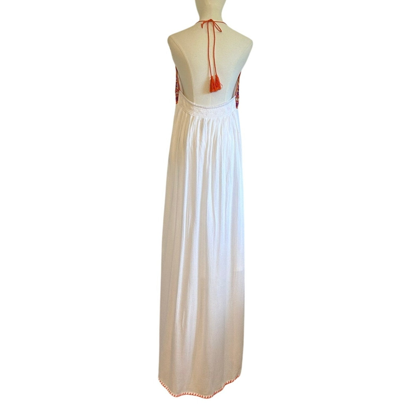 Indigo Rein XL White Multi Boho Maxi Dress Woven Tassel Tie Indie Fairy Cottage
