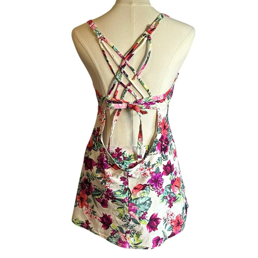 Smart & Sexy Swim Pink Tankini Top 36C & Skirted Briefs Set L Coquette Retro Y2K