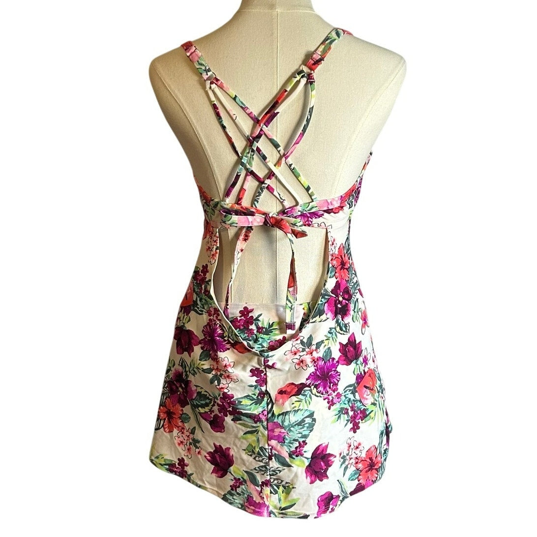 Smart & Sexy Swim Pink Tankini Top 36C & Skirted Briefs Set L Coquette Retro Y2K
