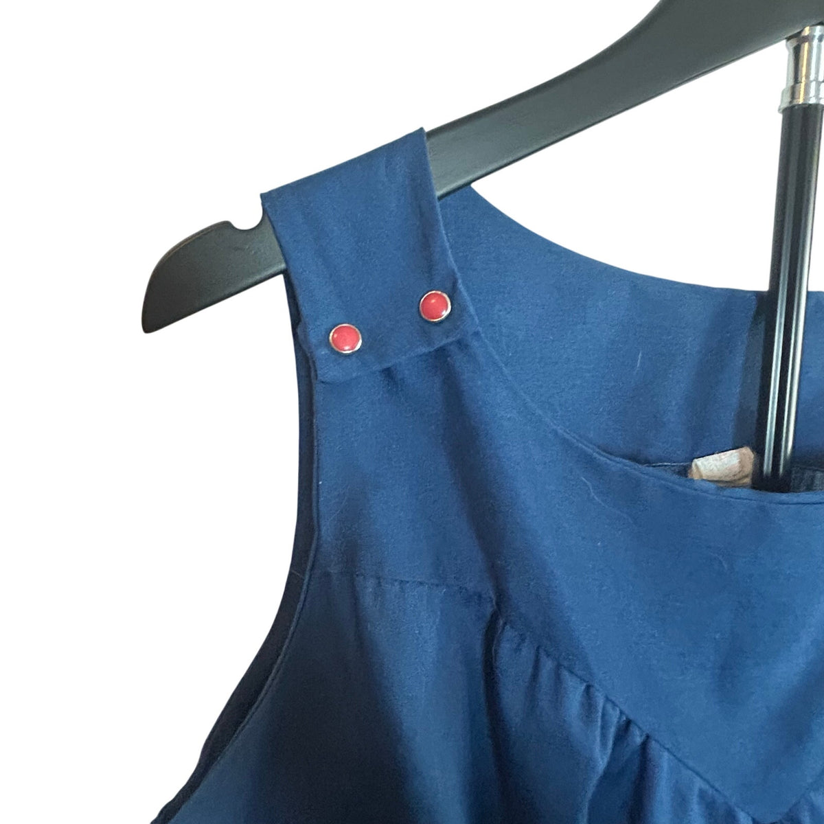 VTG 70s ILGWU Embroidered Floral Pocket Pinafore Dress Navy Blue Small Retro