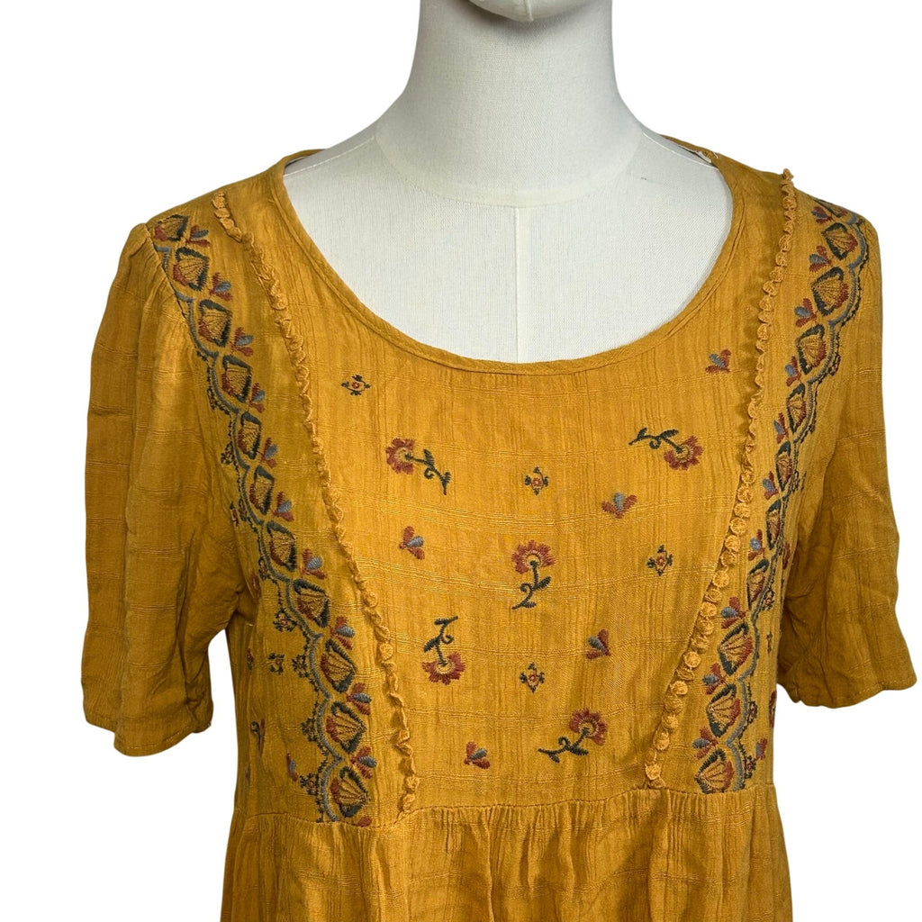 Knox Rose M Yellow Embroidered Tunic Top Boho Peasant Cottage Fairy Indie Casual