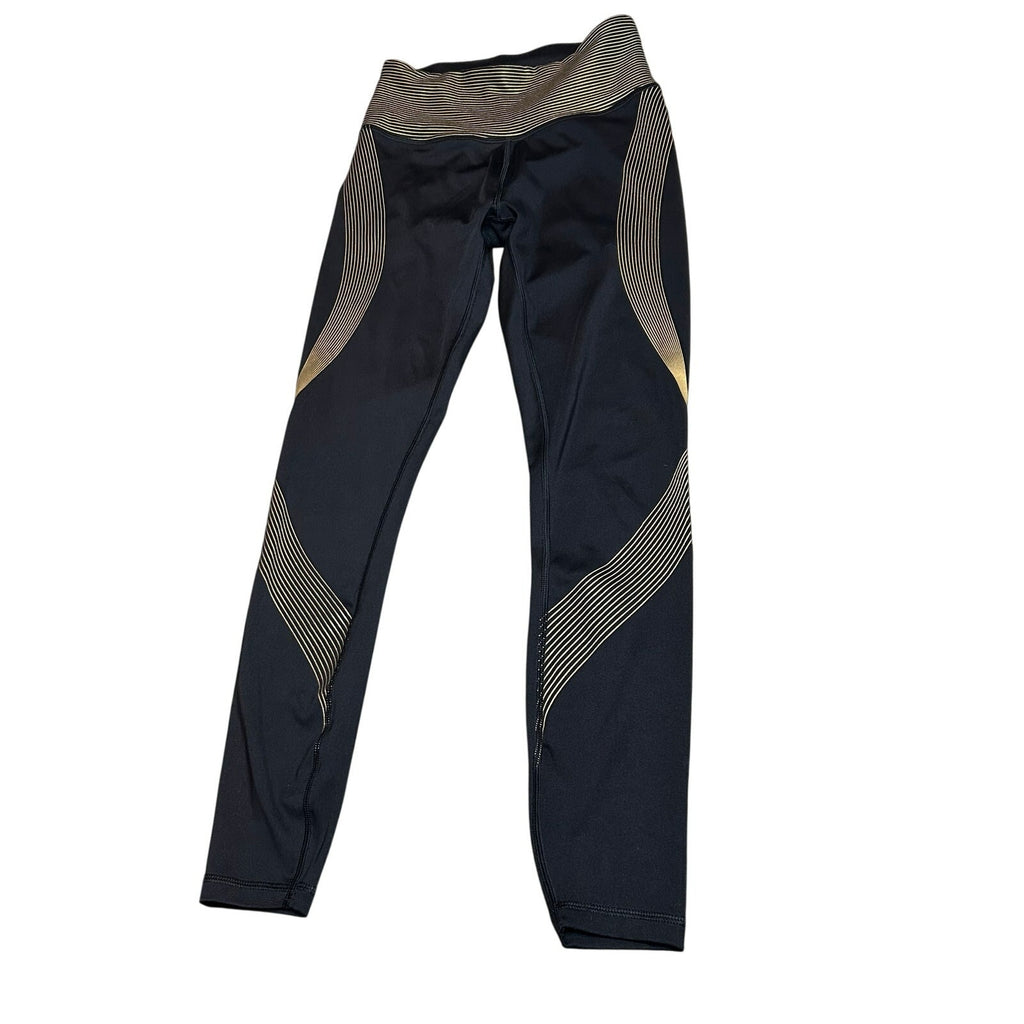 Victoria's Secret Sport Leggings XS Black Gold Metallic Geometric Stripe High Rise