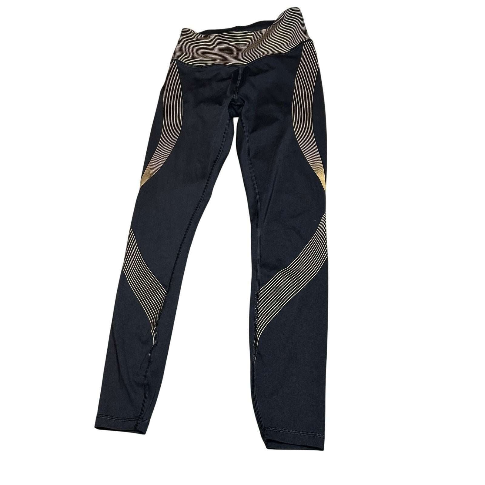Victoria's Secret Sport Leggings XS Black Gold Metallic Geometric Stripe High Rise