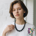 VTG Y2K Black Graduated Bead Necklace Adjustable Whimsygoth Grunge Goth Siren