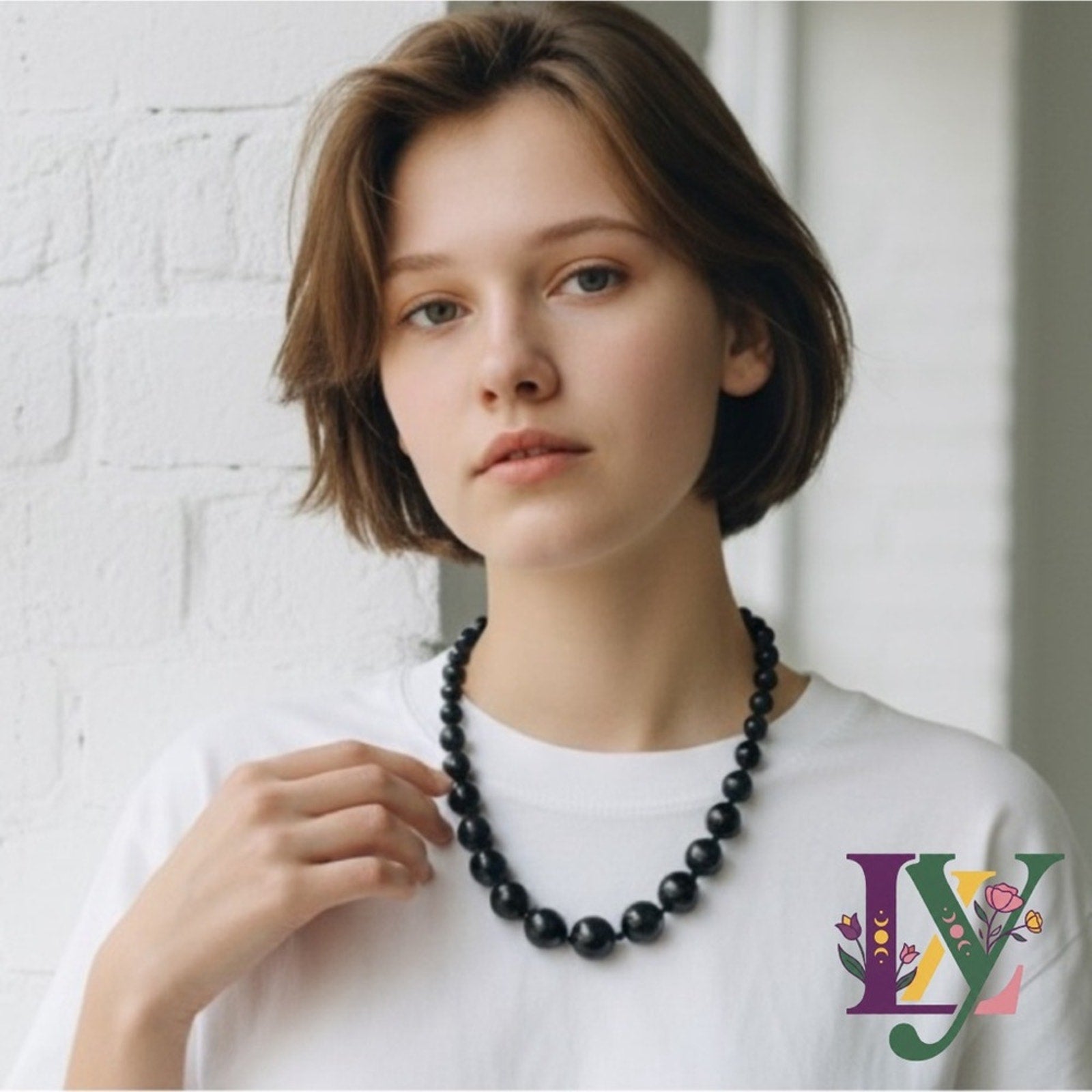 VTG Y2K Black Graduated Bead Necklace Adjustable Whimsygoth Grunge Goth Siren