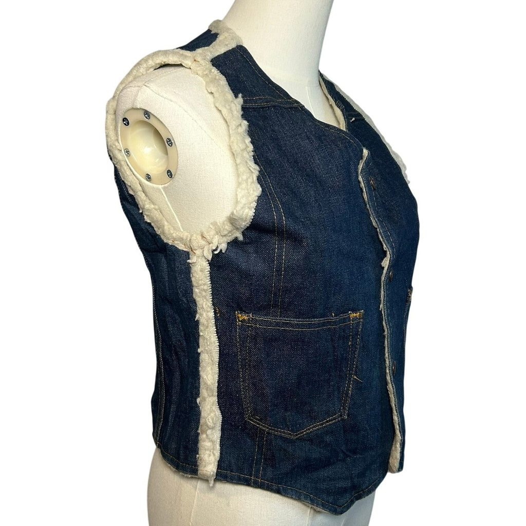VTG 70s Nelson Denim Sherpa Vest Western Ranchcore Medium Workwear Biker Retro