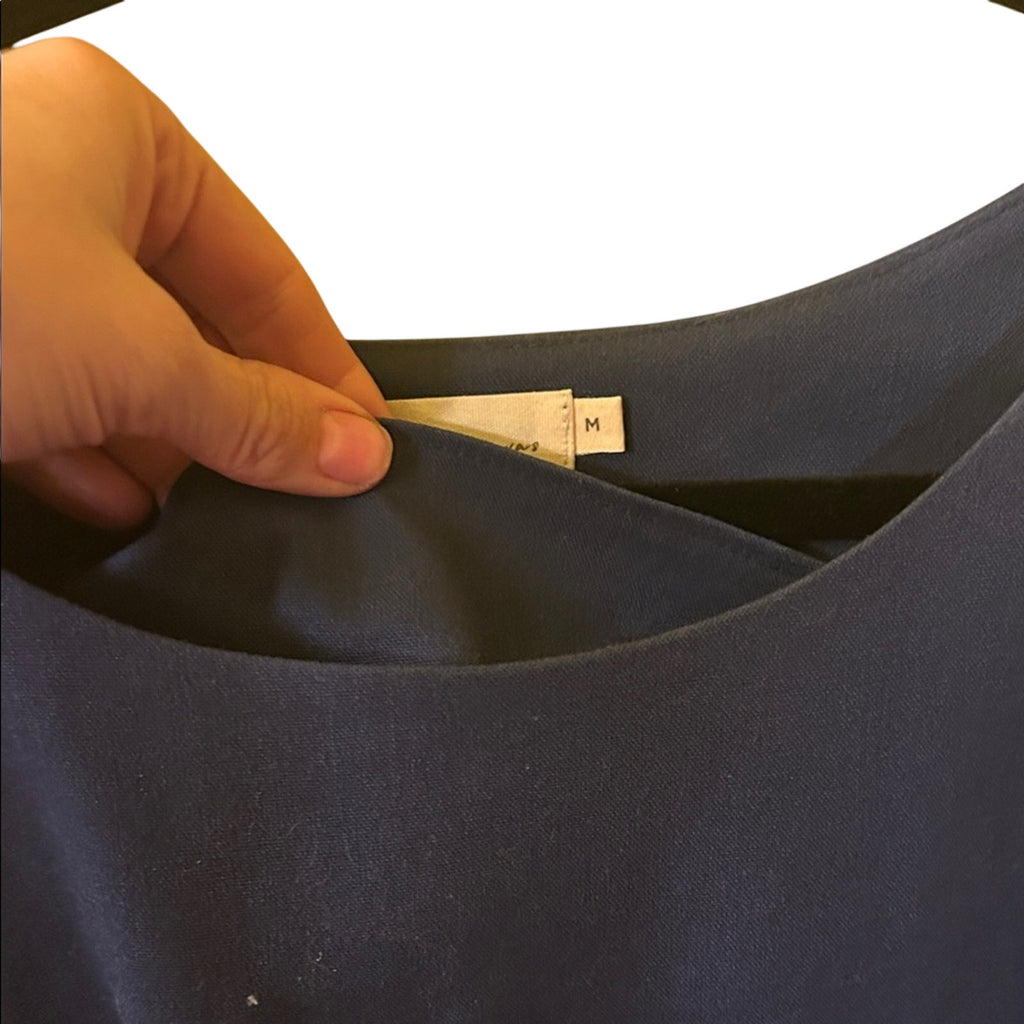 Hannah Canvas Signature Linen Belted Midi Dress Navy Blue Made in Canada Size M