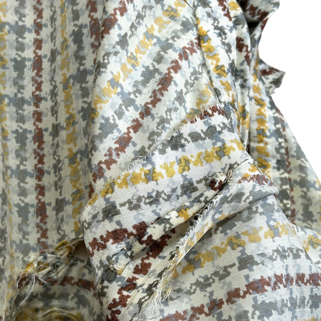 VTG 70s Sir Norman Hartnell M Tan Silk Houndstooth Pussy Bow Couture Blouse