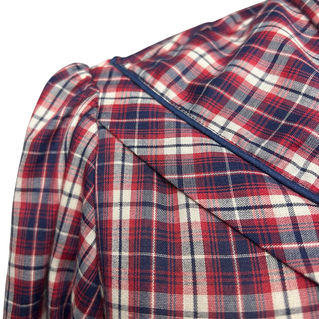VTG 70s Kenny Rogers XS/S Western Red Plaid Snap Puff Sleeve Shirt Cottage Boho