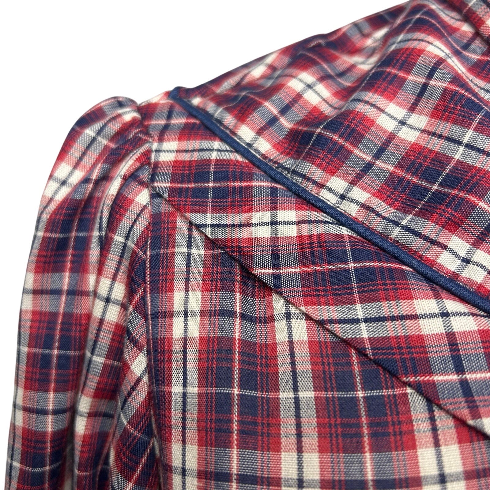VTG 70s Kenny Rogers XS/S Western Red Plaid Snap Puff Sleeve Shirt Cottage Boho