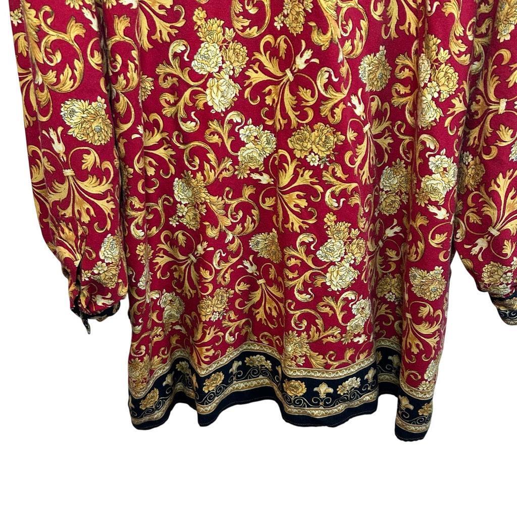 VTG Kathryn Deene Blouse Red 26/28 Boho Floral Baroque Top Plus Size Bold