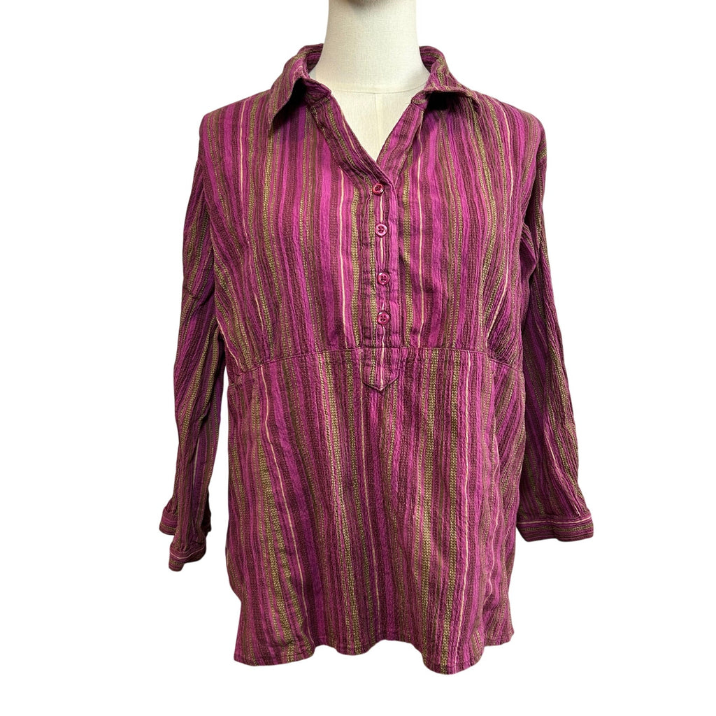 Christopher & Banks XL Purple Striped Seersucker Tunic Boho Casual Top