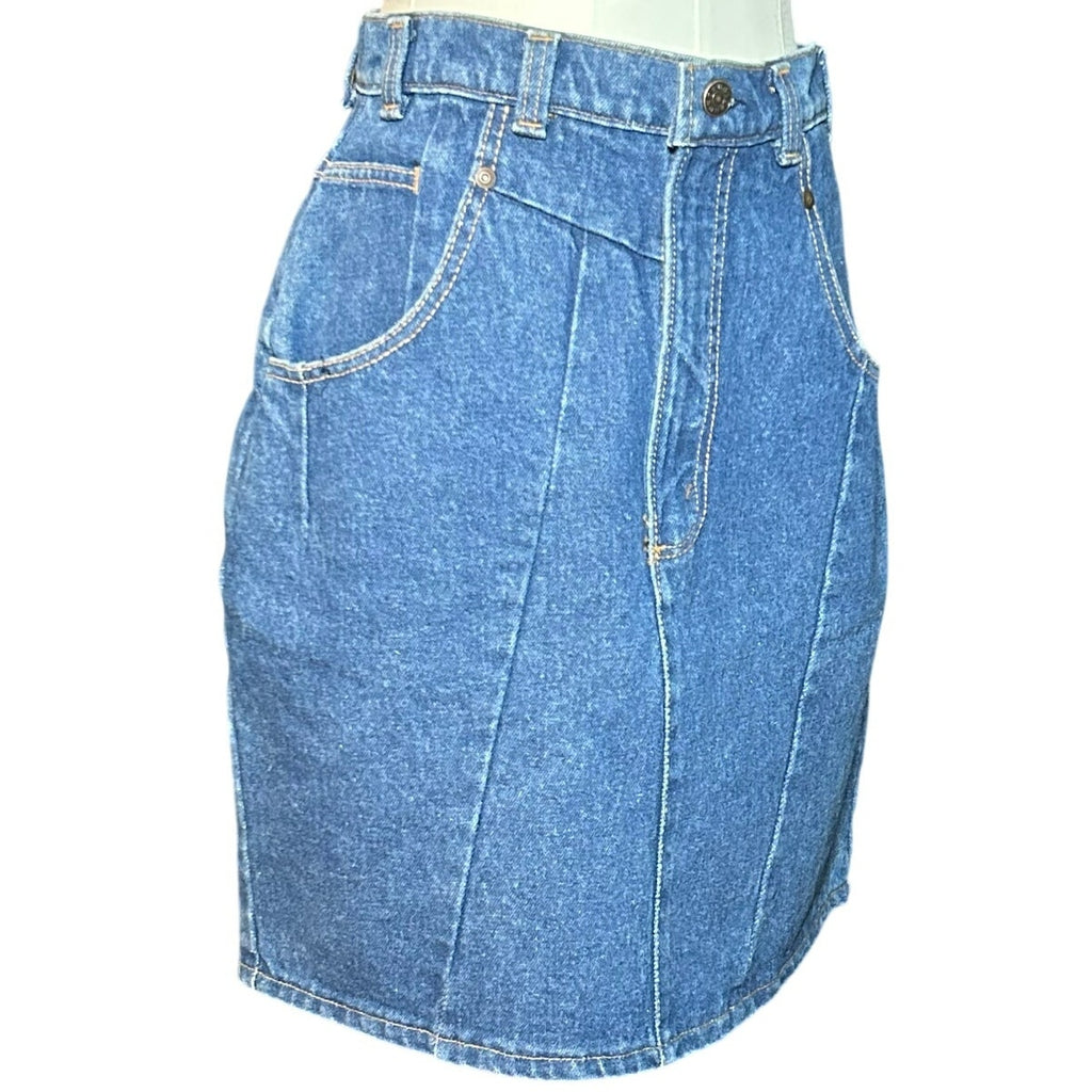 VTG Hunt Club Denim Mini Skirt Made in USA High Waisted Paneled Blue Size 4