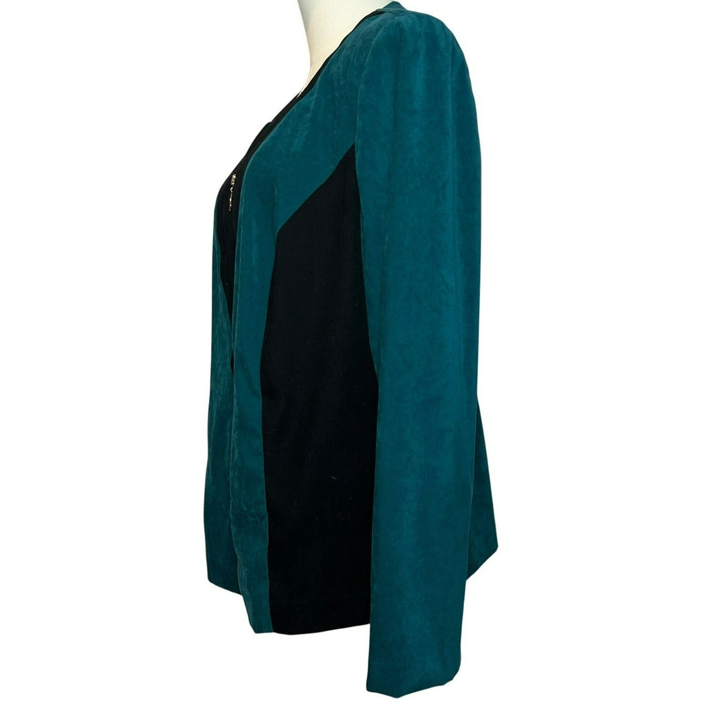 VTG Olivia Rose Colorblock Jacket Teal Black 16W Y2K Moto Suede Zip Whimsygoth