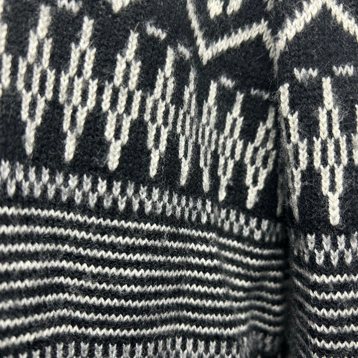 Talbots Fair Isle Wool Blend Cardigan Black White Medium Dark Academia Preppy