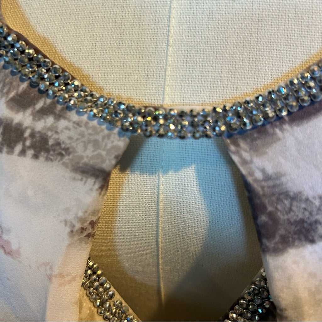 Juicy Couture Y2K Rhinestone Keyhole Abstract Blouse XL Glam Coquette Indie