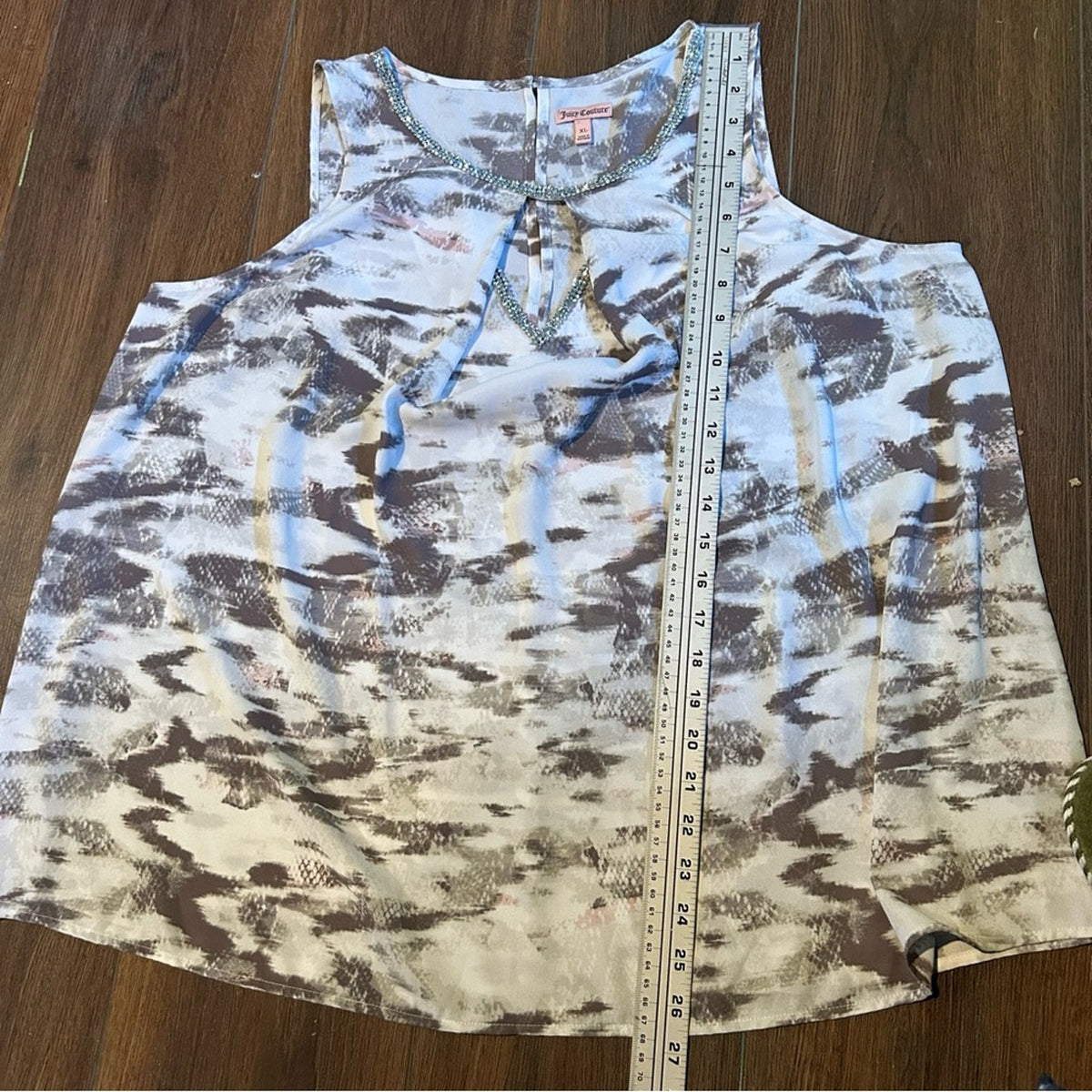 Juicy Couture Y2K Rhinestone Keyhole Abstract Blouse XL Glam Coquette Indie