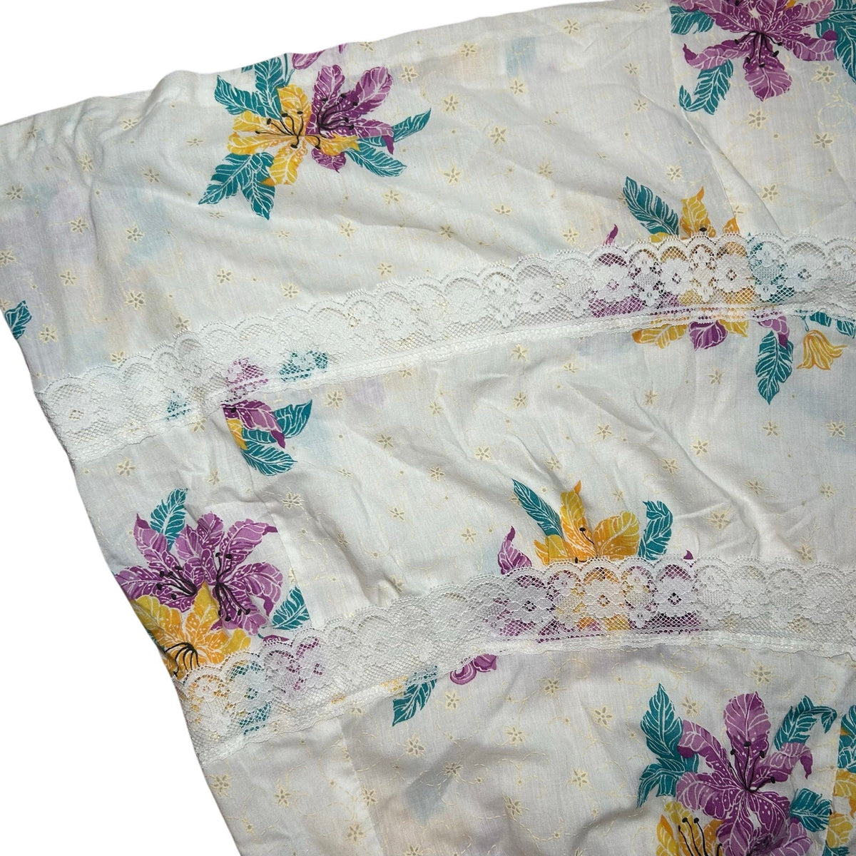 VTG 80s White Floral Broomstick Skirt M L Hawaiian Boho Cottage Fairy Retro