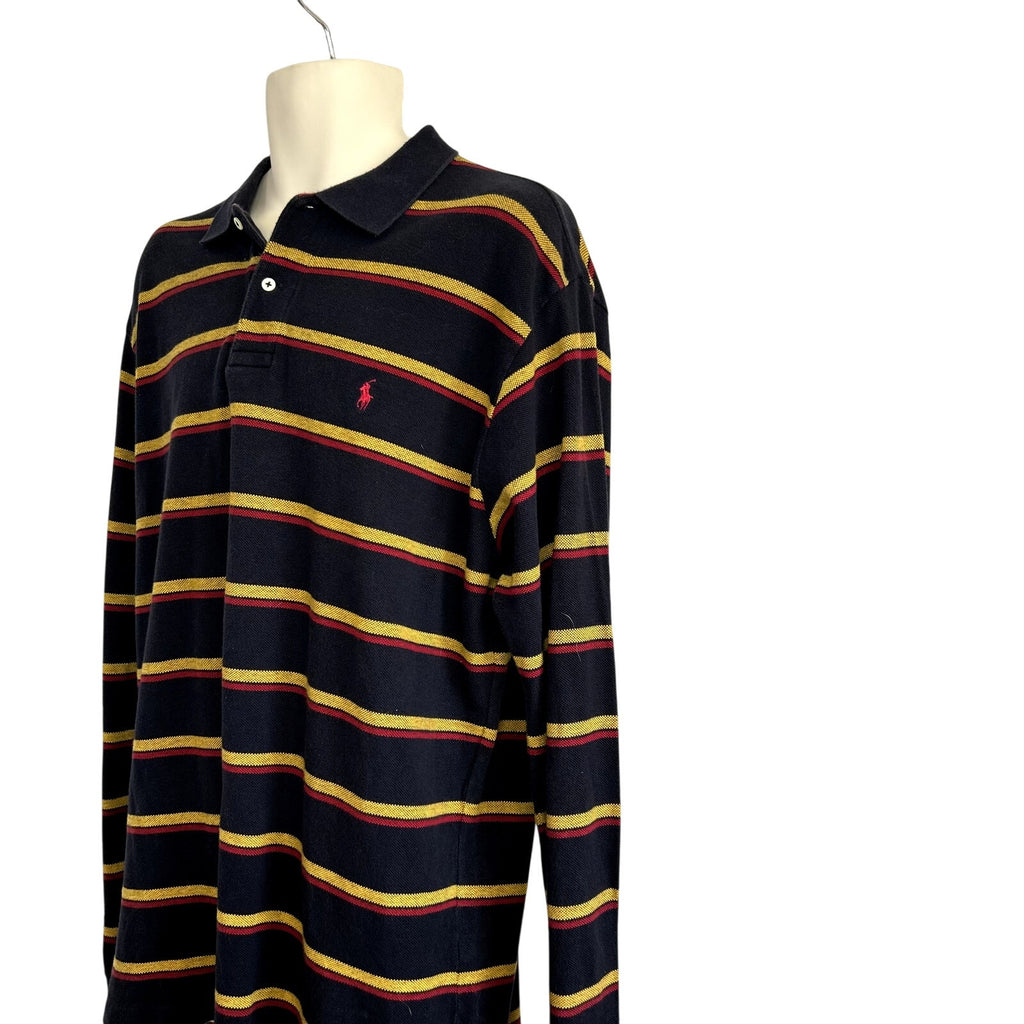 VTG 90s Polo Ralph Lauren XL Navy Blue Striped Long Sleeve Polo Shirt Preppy