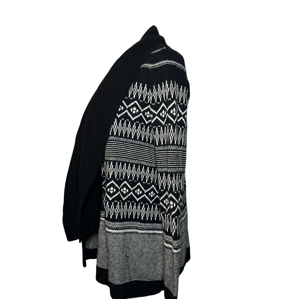Talbots Fair Isle Wool Blend Cardigan Black White Medium Dark Academia Preppy