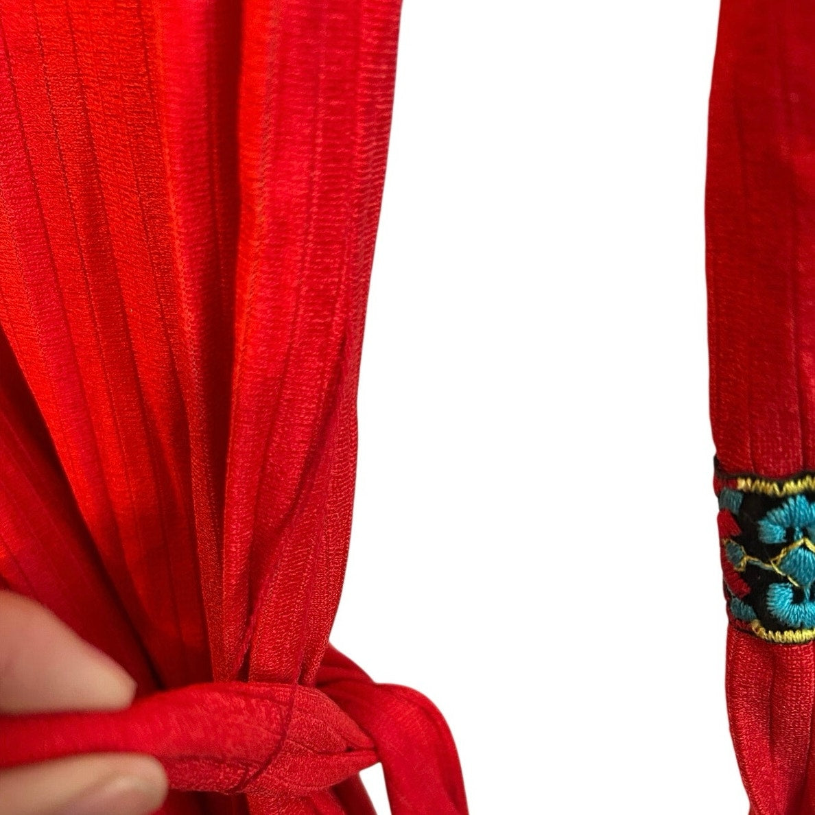 VTG Beeline Red Ribbed Knit Mini Dress 60s 70s Mod Embroidered Cuffs 14 Large