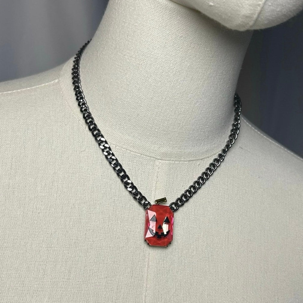 Betsey Johnson Orange Pumpkin Pendant Chain Necklace Halloween Goth Whimsygoth