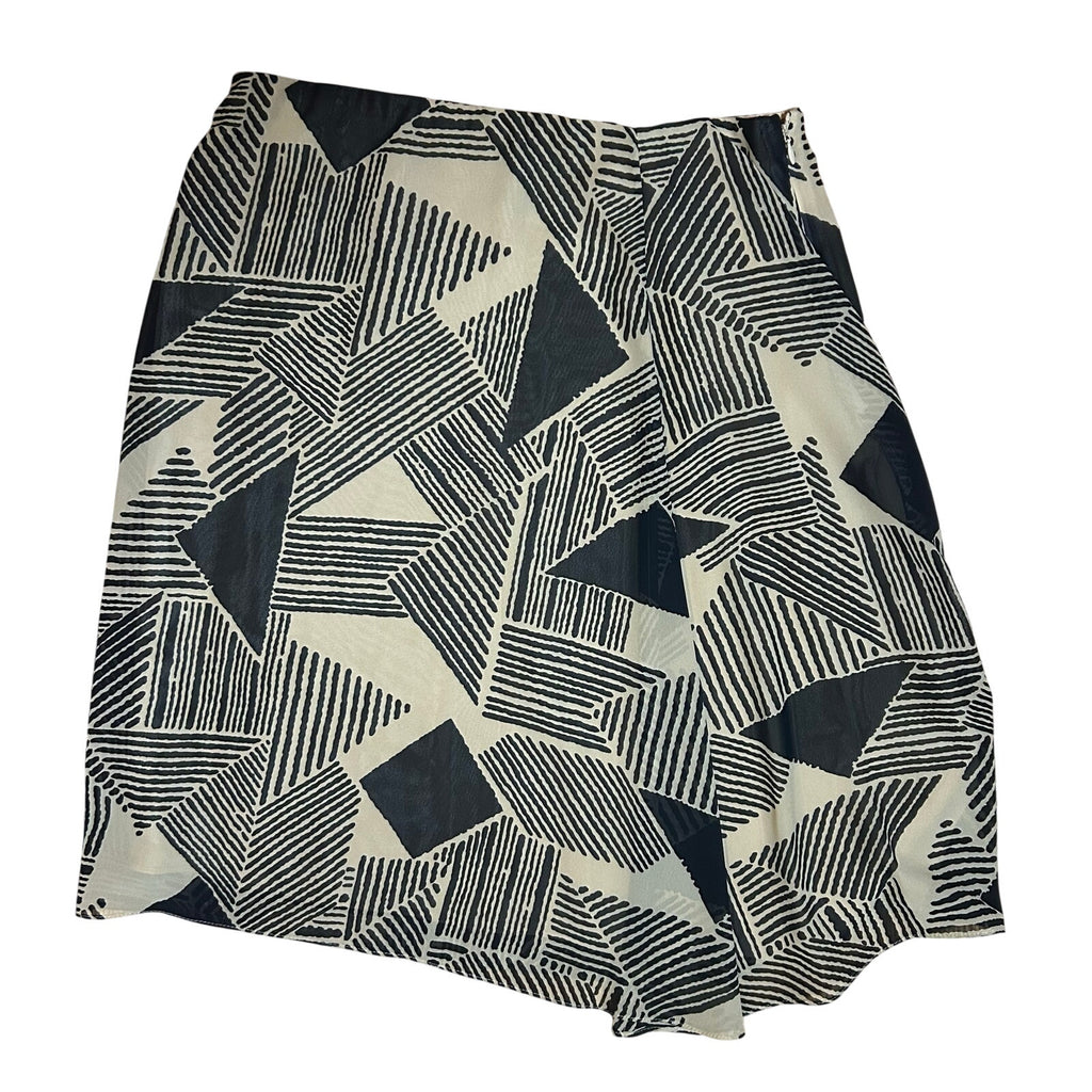 Lauren Ralph Lauren Geometric Print Georgette Skirt Size 10 Black Tan Abstract