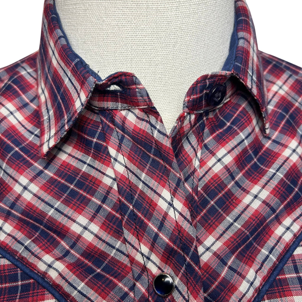 VTG 70s Kenny Rogers XS/S Western Red Plaid Snap Puff Sleeve Shirt Cottage Boho