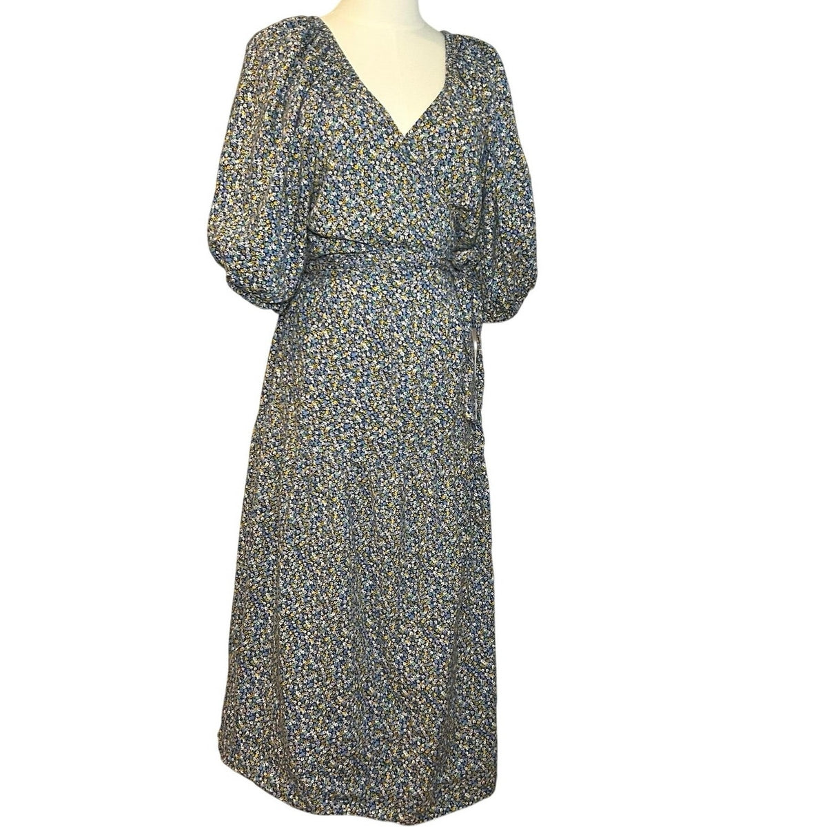 Old Navy Puff Blue Multicolor Floral Tiered Maxi Dress Plus 2X Cottage Cotton