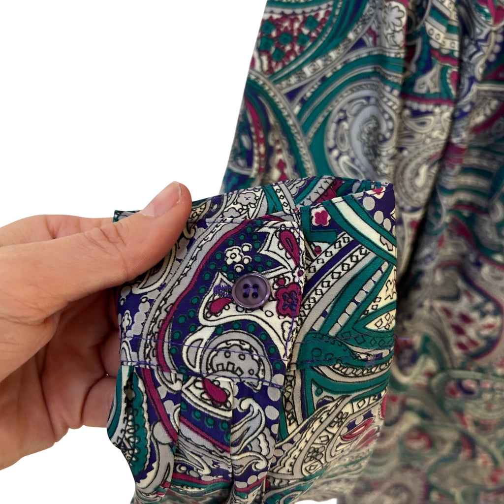VTG Alfred Dunner Teal Purple Paisley Tie Neck Pussybow Blouse Large Whimsygoth