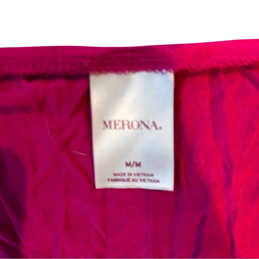 Merona Magenta Pink Faux Wrap Mini Dress Size M Cap Sleeve Soft Knit Boho